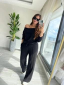 MDB Kadın Uzun Kollu Tek Omuzdan Açık Modal Bluz Ve Pantolon Ikili Takım thumbnail 1