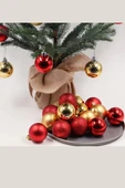 24 Adet 3 cm Kırmızı & Altın Noel Ağacı Süs Topu Seti | Mini Plastik Yılbaşı Dekor Topları thumbnail 2
