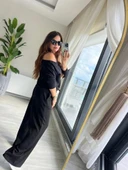 MDB Kadın Uzun Kollu Tek Omuzdan Açık Modal Bluz Ve Pantolon Ikili Takım thumbnail 2