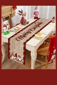 Noel Masa Örtüsü 35x180 cm | Kırmızı Yeşil Cüce ve Kar Taneli Desen | Dayanıklı Polyester Yılbaşı Masa Dekoru thumbnail 1