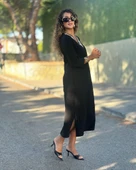 Lucky Life Kadın Uzun Kollu V şerit Yakalı Viskon Iki Iplik Elbise thumbnail 5