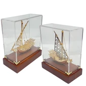 Pirinç Yelkenli Gemi Altın Kaplama Katar Dhow Teknesi Kutulu No.3 thumbnail 4