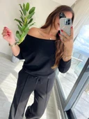 MDB Kadın Uzun Kollu Tek Omuzdan Açık Modal Bluz Ve Pantolon Ikili Takım thumbnail 3