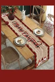 Noel Masa Örtüsü 35x180 cm | Kırmızı Yeşil Cüce ve Kar Taneli Desen | Dayanıklı Polyester Yılbaşı Masa Dekoru thumbnail 5