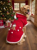 Santa Bow Kırmızı Yılbaşı Köpek Kıyafeti | Noel Baba Kapüşonlu Polar Sweatshirt | Orta ve Büyük Irklar İçin thumbnail 8