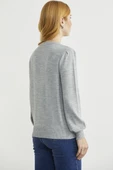 Yarım Düğmeli Yuvarlak Yaka Triko Kazak - Açık Gri thumbnail 5