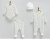 Caramell %100 Pamuk Cute Bear 4'lü Set 56-62 cm 1-3 Ay Ekru CRML.EKR.ZE1456 thumbnail 1