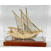 Pirinç Yelkenli Gemi Altın Kaplama Katar Dhow Teknesi Kutulu 29cm No.1 thumbnail 1