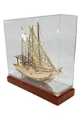 Pirinç Yelkenli Gemi Altın Kaplama Katar Dhow Teknesi Kutulu 29cm No.1 thumbnail 11