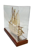 Pirinç Yelkenli Gemi Altın Kaplama Katar Dhow Teknesi Kutulu 29cm No.1 thumbnail 9