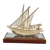 Pirinç Yelkenli Gemi Altın Kaplama Katar Dhow Teknesi Kutulu 29cm No.1 thumbnail 4