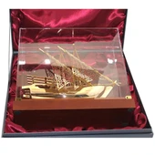 Pirinç Yelkenli Gemi Altın Kaplama Katar Dhow Teknesi Kutulu 29cm No.1 thumbnail 2