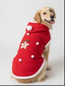 White Star Kırmızı Yılbaşı Köpek Kıyafeti | Noel Baba Kapüşonlu Polar Sweatshirt | Orta ve Büyük Irklar İçin thumbnail 7