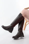 165-305 Kahve Arka Streç Fermuarlı Günlük Kadın Çizme thumbnail 2