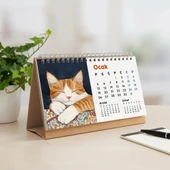 2026 Kedili Masa Takvimi | Üç Aylık Takvim - Önceki Ay Sonraki Ay | Kedi Severlere Hediye thumbnail 1