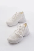 SP-2024 Beyaz Günlük Bağcıklı Fileli Taş Aksesuarlı Kadın Spor Ayakkabı thumbnail 3