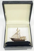 Pirinç Yelkenli Gemi Altın Kaplama Katar Dhow Teknesi Deri Kutulu 23cm No.2 thumbnail 9