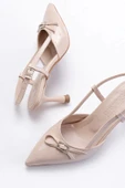 İNF-2300 Bej Rugan Günlük Arkası Açık Fiyonklu Topuklu Bayan Ayakkabı thumbnail 5