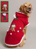 Santa Bow Kırmızı Yılbaşı Köpek Kıyafeti | Noel Baba Kapüşonlu Polar Sweatshirt | Orta ve Büyük Irklar İçin thumbnail 1