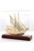 Pirinç Yelkenli Gemi Altın Kaplama Katar Dhow Teknesi Kutulu 29cm No.1 thumbnail 7