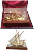 Pirinç Yelkenli Gemi Altın Kaplama Katar Dhow Teknesi Kutulu 29cm No.1 thumbnail 8