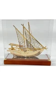 Pirinç Yelkenli Gemi Altın Kaplama Katar Dhow Teknesi Kutulu 29cm No.1 thumbnail 6