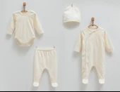 Caramell %100 Pamuk Cute Bear 4'lü Set 56-62 cm 1-3 Ay Bej  CRML.BEJ.ZE1456 thumbnail 1