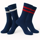Erkek Lacivert Soket Çorap 2’li Set – Çizgili Pamuklu Spor ve Günlük Kullanım – Plus Scorpion thumbnail 1