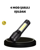 4 Mod Şarjlı Işıldak | Ultra Güçlü Cree LED | Su Geçirmez Alüminyum Gövde thumbnail 1