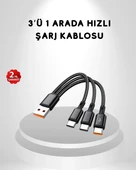 3’ü 1 Arada Hızlı Şarj Kablosu iOS Android Type-C Uyumlu ve Dayanıklı thumbnail 1