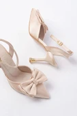 İNF-4505 Bej Saten Günlük Arkası Açık Kurdele detaylı Topuklu Bayan Ayakkabı thumbnail 4
