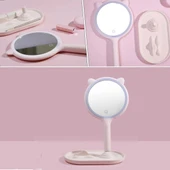 Kedi Kulaklı Telefon Standlı Yuvarlak Dokunmatik Led Ayarlı Masa Üstü Makyaj Aynası (5332) thumbnail 1