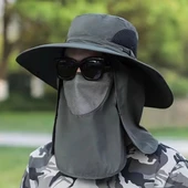 Güneş Koruyuculu Nefes Alabilen Maskeli ve Boyun Kapaklı Geniş Kenarlı Balıkçı Şapkası (5332) thumbnail 4