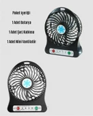 USB Girişli Taşınabilir Masaüstü Mini Fan – 3 Kademeli Hız, Şarjlı, Işıklı, Sessiz Çalışma thumbnail 4