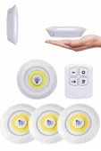 Yapışkanlı 3'lü Spot Led Işık Lamba Montajsız Pilli Uzaktan Kumandalı thumbnail 4