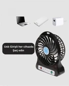 Şarjlı USB Fan – Masaüstü Mini Vantilatör, Taşınabilir, Işıklı, 3 Kademeli, Sessiz thumbnail 1