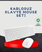 Kablosuz Klavye Mouse Seti Beyaz Q Klavye Tüm Cihazlara Uyumlu thumbnail 1
