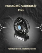 Şarjlı USB Fan – Masaüstü Mini Vantilatör, Taşınabilir, Işıklı, 3 Kademeli, Sessiz thumbnail 2