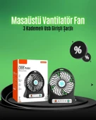 Mini USB Fan – Şarj Edilebilir, Işıklı, 3 Kademe, Taşınabilir Masaüstü Vantilatör thumbnail 2