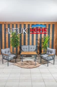 UFUK HOME Miray 211 Masalı Gri Fermuarlı Bahçe Balkon Takımı, Salon, Teras- Berjer Düğmeli Metal Çay Seti thumbnail 1