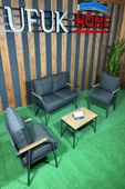 UFUK HOME Linda 211 Sehpalı Antrasit Fermuarlı Bahçe Balkon Takımı, Cafe, Salon - Metal Kanepe Koltuk Takımı thumbnail 2