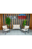 UFUK HOME Zeyd 211 Krem Fermuarlı Bahçe Balkon Takımı, Salon - Metal Kanepe Koltuk Takımı thumbnail 3