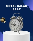 Alarmlı Dekoratif Yuvarlak Masa Saati Gümüş Renk Sessiz ve Işıklı thumbnail 1