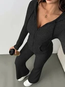 Kadın Uzun Kollu Kapşonlu önden Fermuarlı Kaşkorse Bluz Ve Pantolon Ikili Takım thumbnail 4