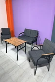 UFUK HOME Aşkın 211 Masalı Antrasit Fermuarlı Bahçe Balkon Takımı, Cafe, Salon - Metal Kanepe Koltuk Takımı thumbnail 1