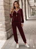 Kadın Uzun Kollu V Yaka Kadife Bluz Ve Pantolon Ikili Takım thumbnail 1