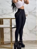 Kadın Yüksek Bel çapraz Bağcıklı Tül Detaylı Dalgıç Tayt thumbnail 5