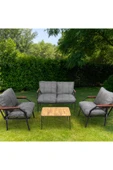 UFUK HOME Linda 211 Sehpalı Gri Fermuarlı Bahçe Balkon Takımı, Cafe, Salon - Metal Kanepe Koltuk Takımı thumbnail 2