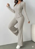 Kadın Uzun Kollu Kapşonlu önden Fermuarlı Kaşkorse Bluz Ve Pantolon Ikili Takım thumbnail 1