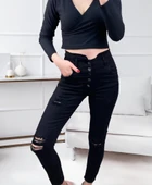 Kadın 5 Düğmeli V Detay Bel Yırtık Kot thumbnail 2